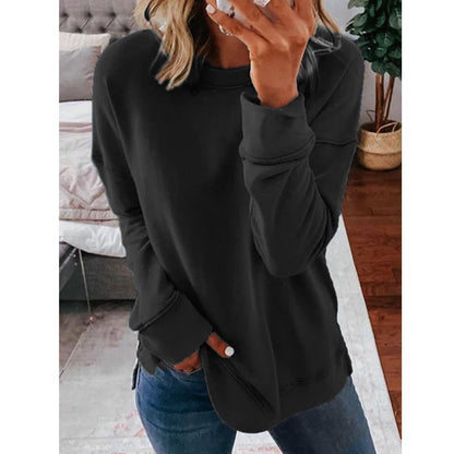 Casual Loose Fit Solid Color Long Sleeve T-shirt