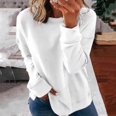 Casual Loose Fit Solid Color Long Sleeve T-shirt