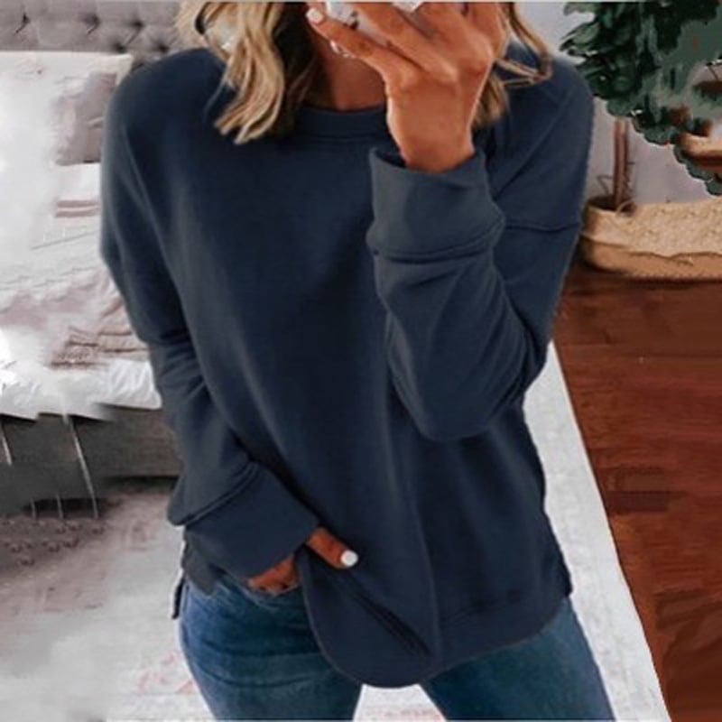 Casual Loose Fit Solid Color Long Sleeve T-shirt