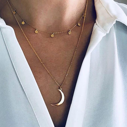 Shell Pendant Necklace, Moon Sun Multi-Layer Choker