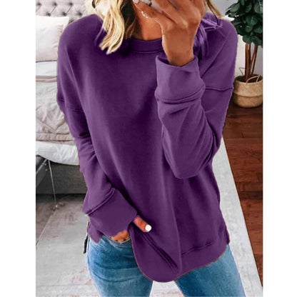 Casual Loose Fit Solid Color Long Sleeve T-shirt