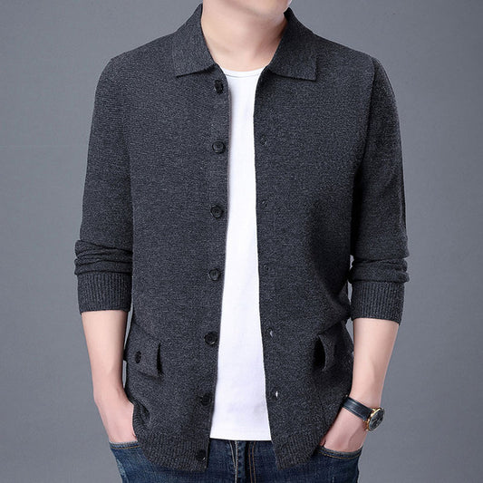 Vintage Knitted Lapel Cardigan for Men in Wool Blend