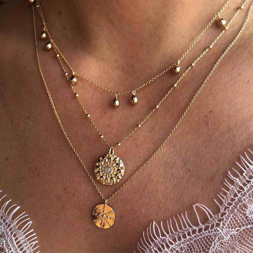 Shell Pendant Necklace, Moon Sun Multi-Layer Choker