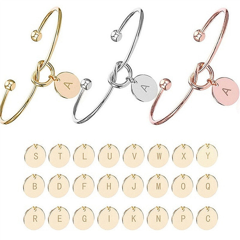 Alloy Love Knot Letter Bangle Bracelet