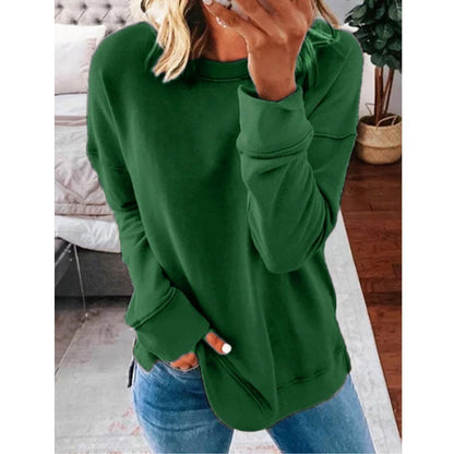 Casual Loose Fit Solid Color Long Sleeve T-shirt