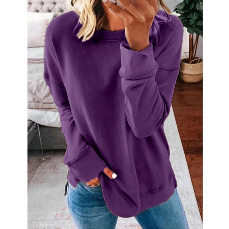 Casual Loose Fit Solid Color Long Sleeve T-shirt