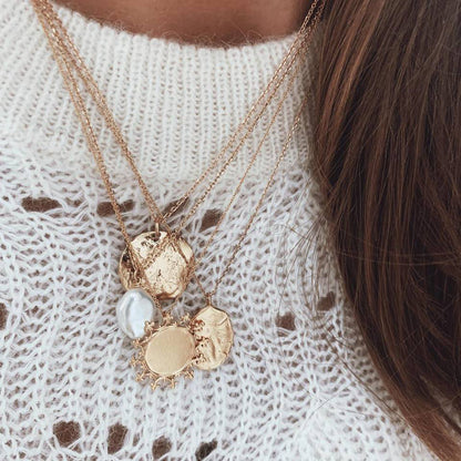 Shell Pendant Necklace, Moon Sun Multi-Layer Choker