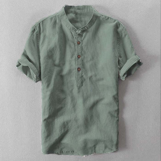 2020 New Men's Short Sleeve Stand Collar Shirt