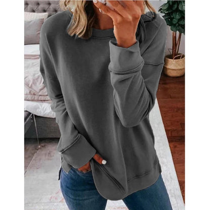 Casual Loose Fit Solid Color Long Sleeve T-shirt