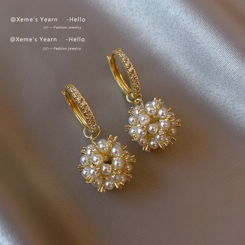 Women's Rice Bead Fireworks Ball Pendant Earrings