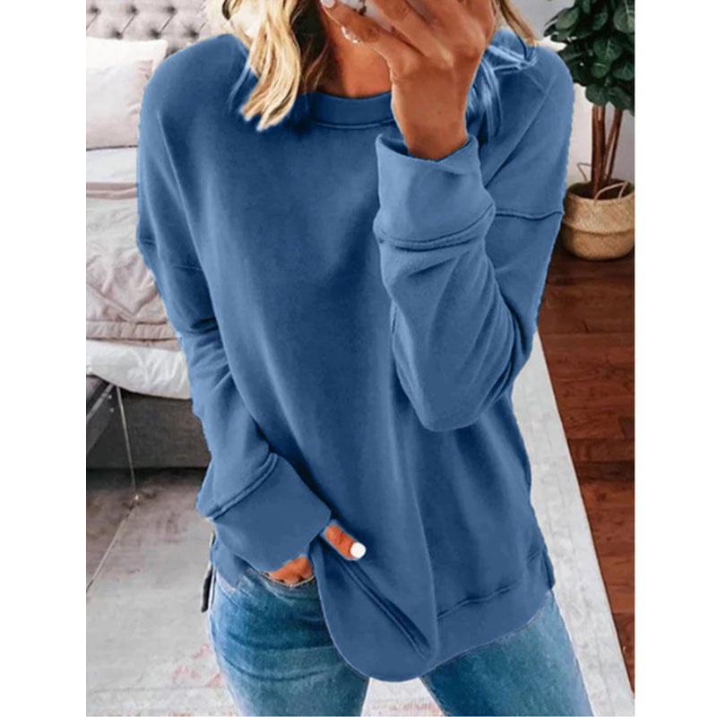 Casual Loose Fit Solid Color Long Sleeve T-shirt