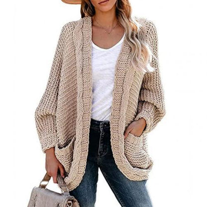 Women’s Black Knitted Pocket Cardigan Sweater Coat