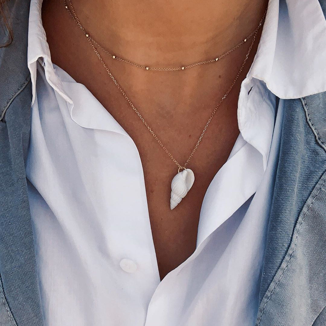 Shell Pendant Necklace, Moon Sun Multi-Layer Choker