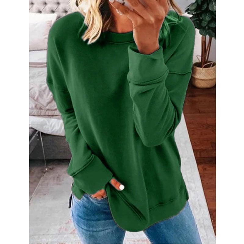 Casual Loose Fit Solid Color Long Sleeve T-shirt