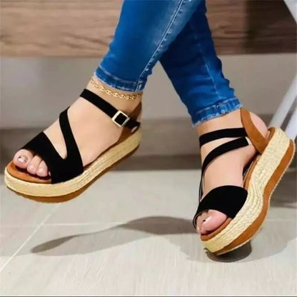 Hollow Buckle Platform Sandals for Women